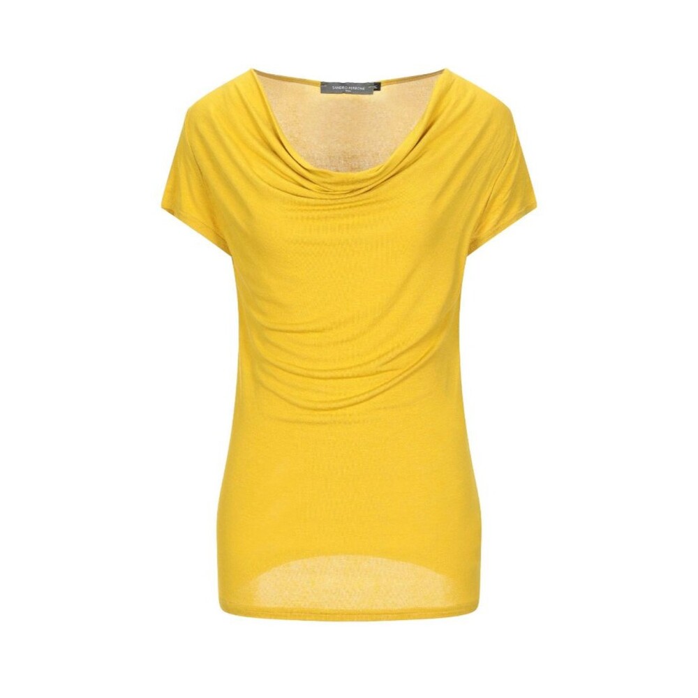 New SANDRO FERRONE Womens Yellow Cowl Neck Tee-Shirt Soft Top Sz L Made in Italy